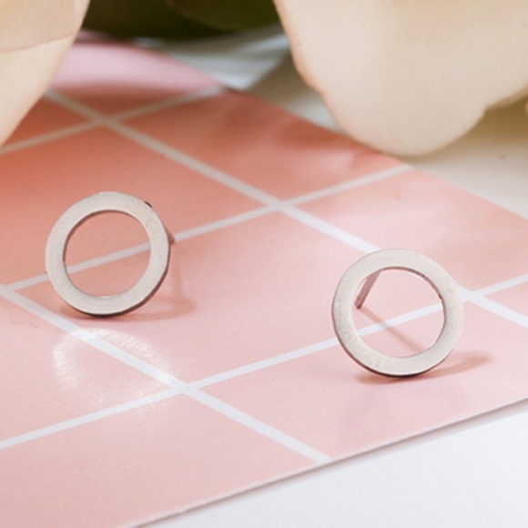 Stainless Steel Circle Stud Earrings - Picture 2 of 3
